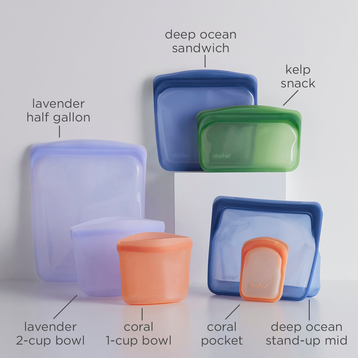 ocean forest: stasher reusable silicone bags and bowls starter kit