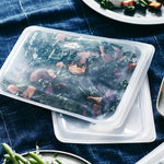 clear: half gallon with roasted vegetables inside