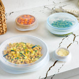all: stretch lids used over different bowls of food