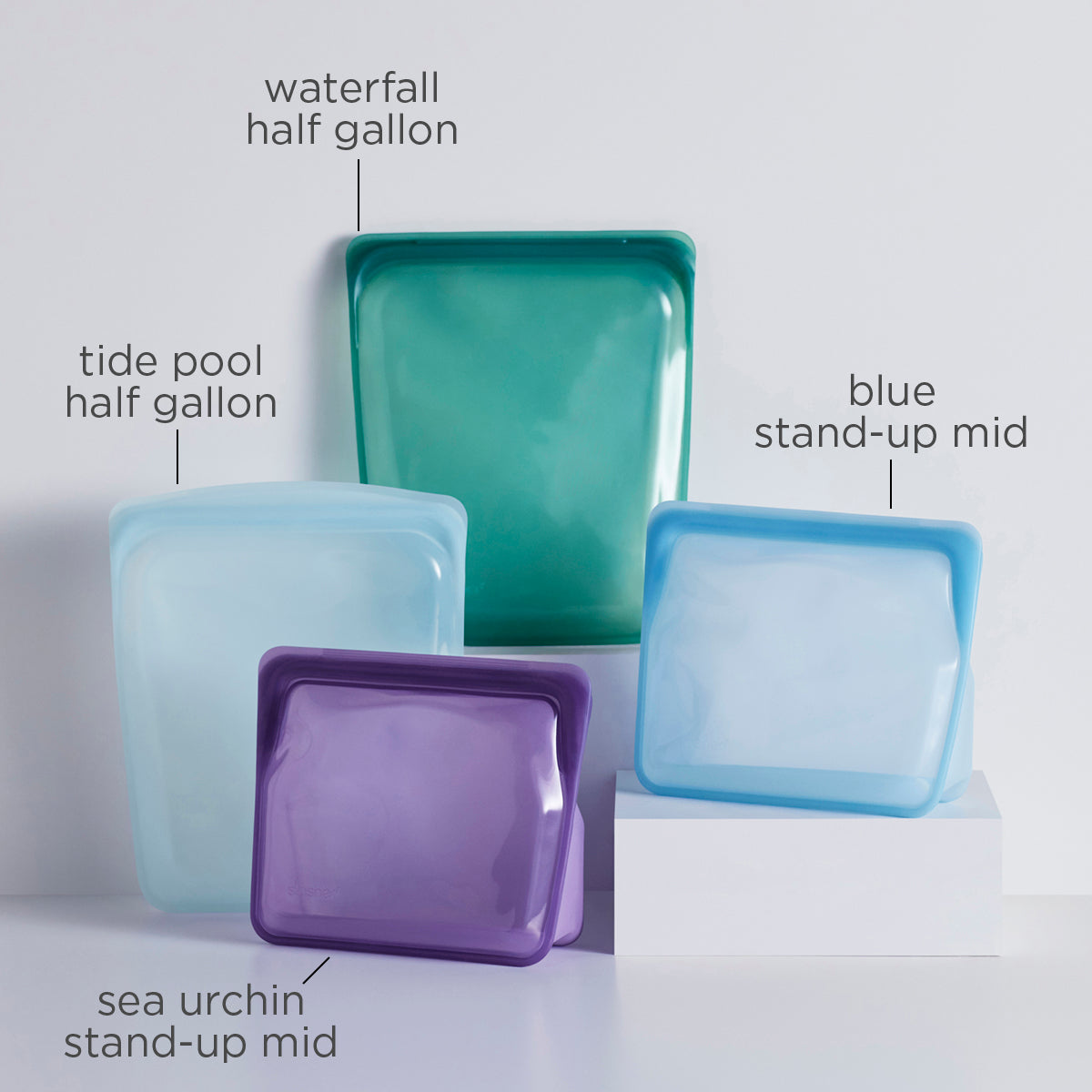 ocean forest: Reusable Silicone Stasher Bag Food Storage 4-Pack Assorted Colours