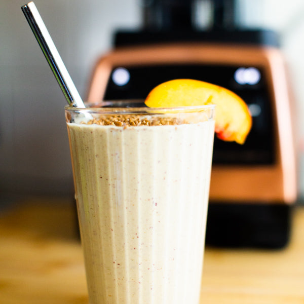 whole30 peach tahini smoothie recipe - stasher bag