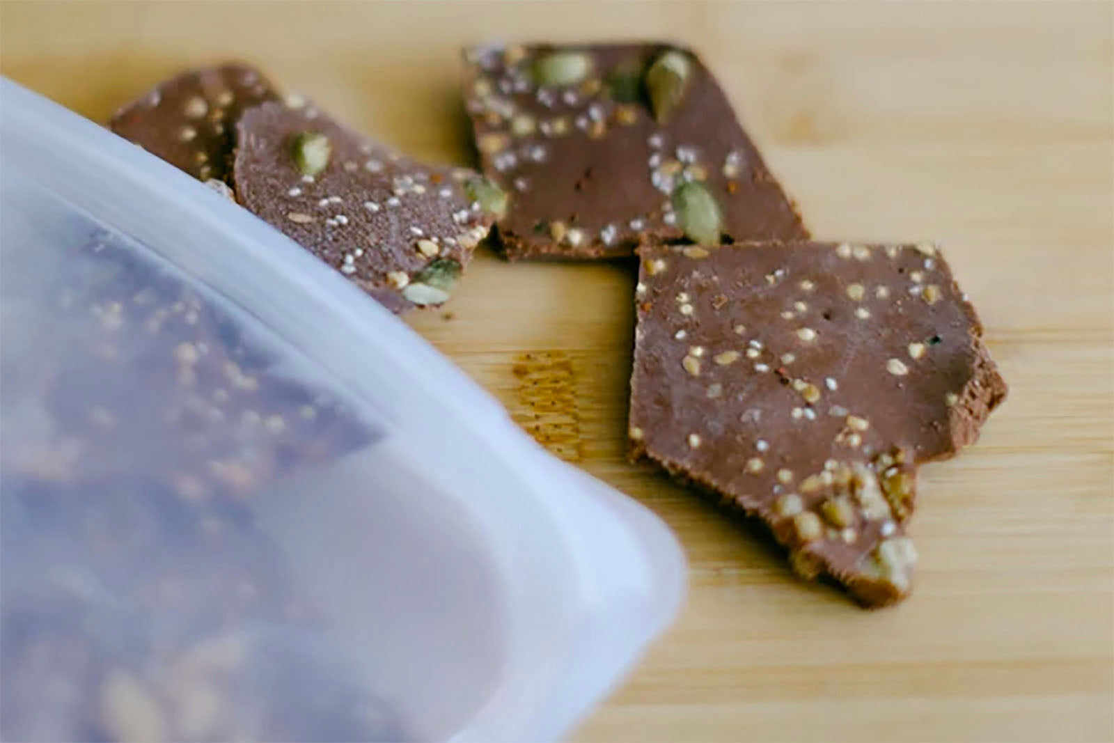 chocolate bark in a stasher bag