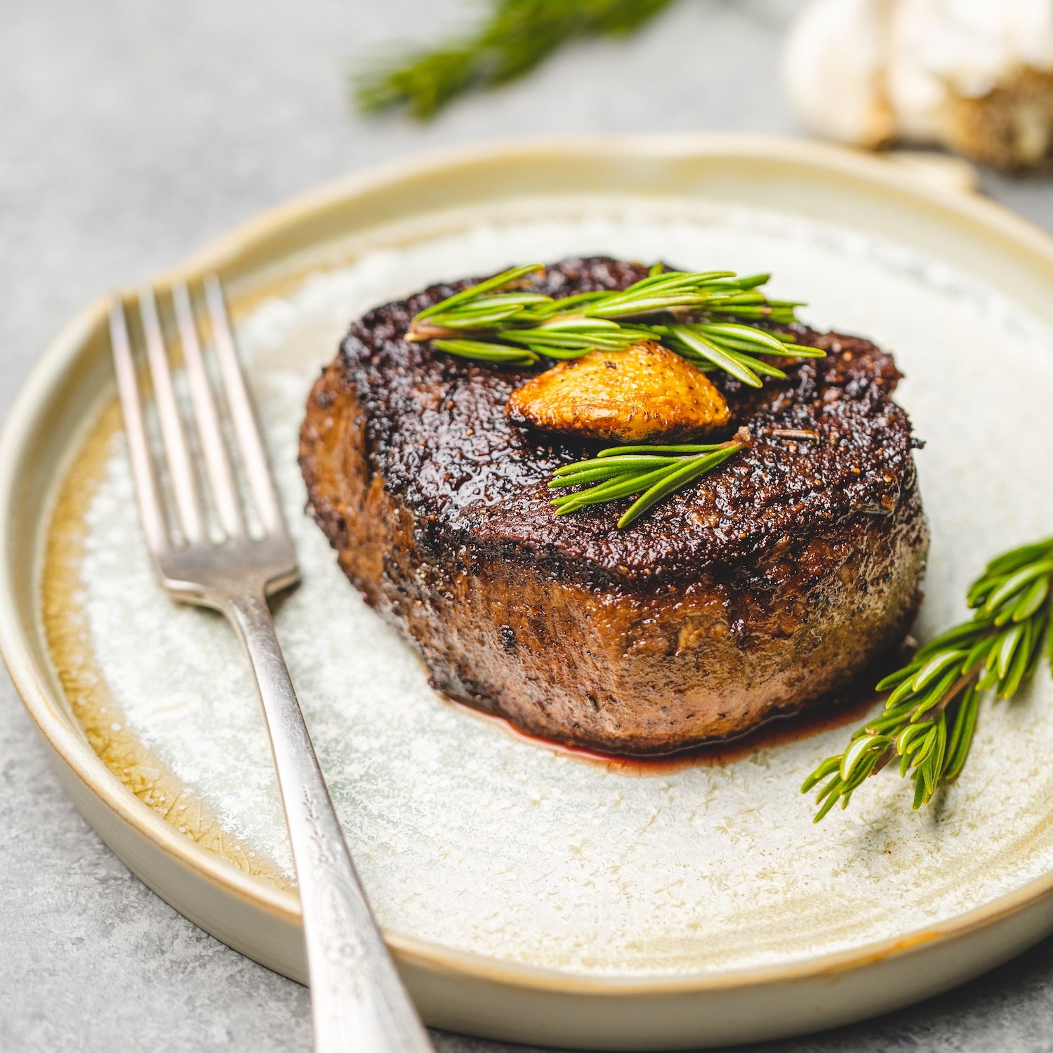 Rosemary Rubbed Steak with Shallot Sauce and Roasted Mushrooms