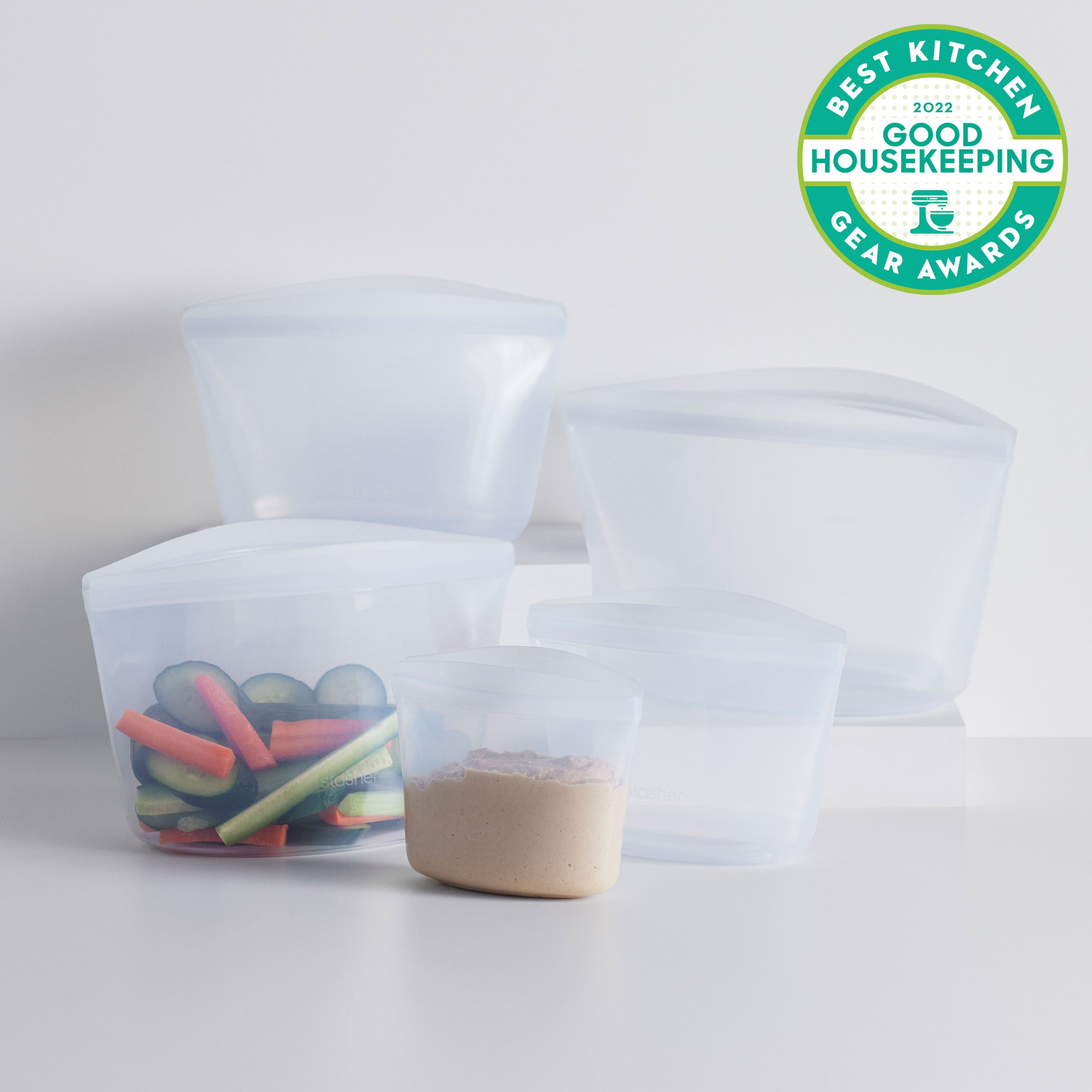 Stasher Starter Kit 5-Pack  Reusable Silicone Bags and Bowls