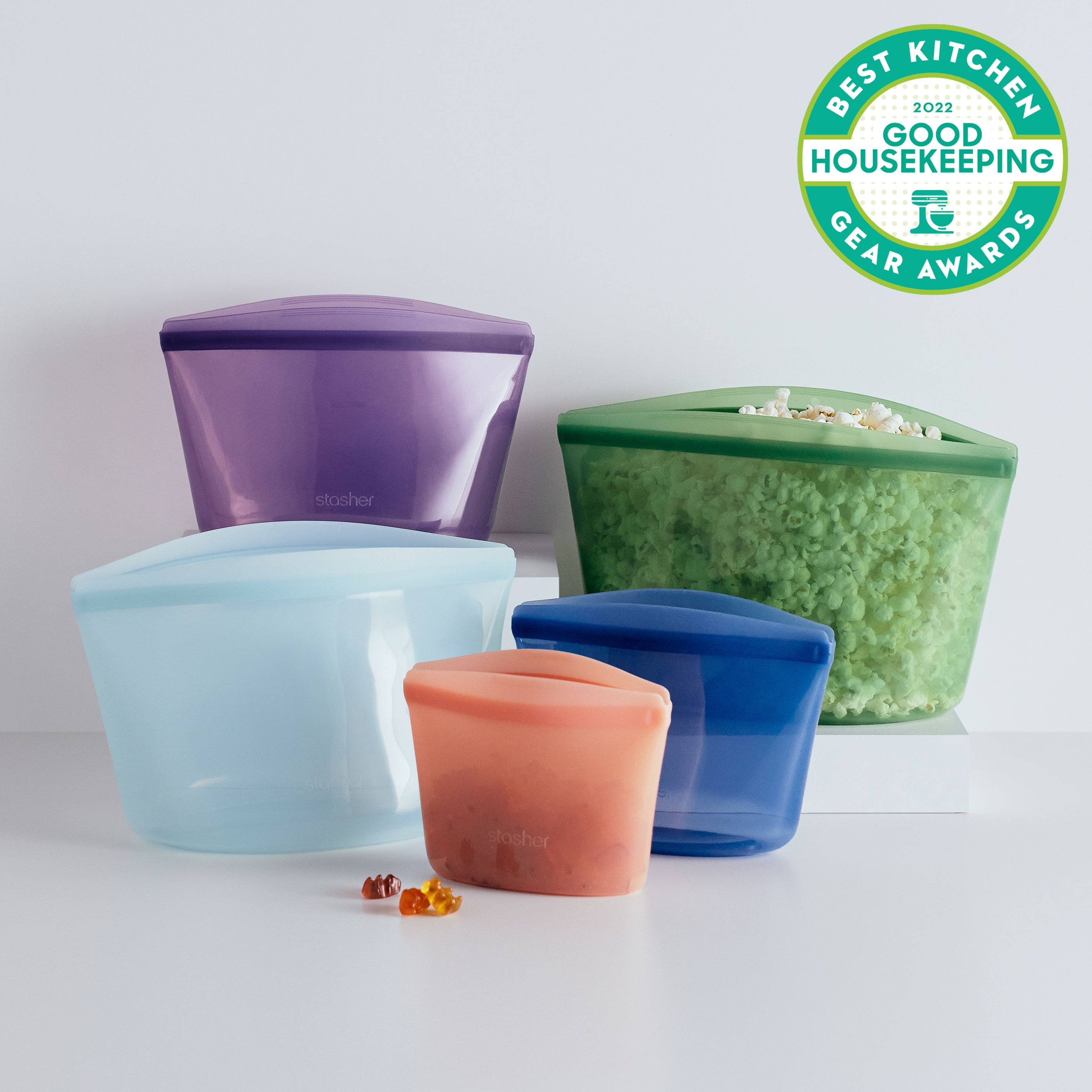 Stasher Starter Kit 5-Pack  Reusable Silicone Bags and Bowls