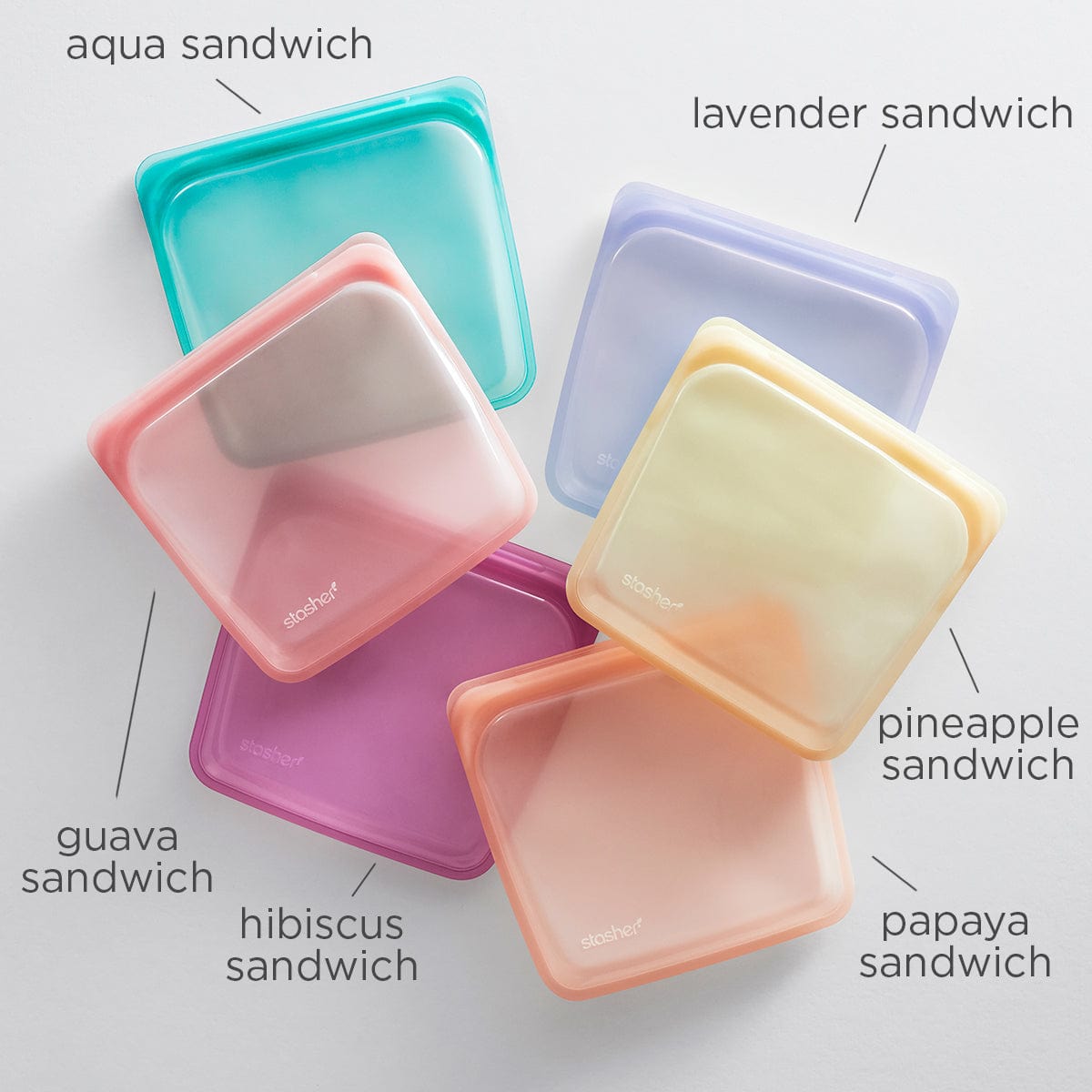Stasher Reusable Silicone Sandwich Bags 6-Pack
