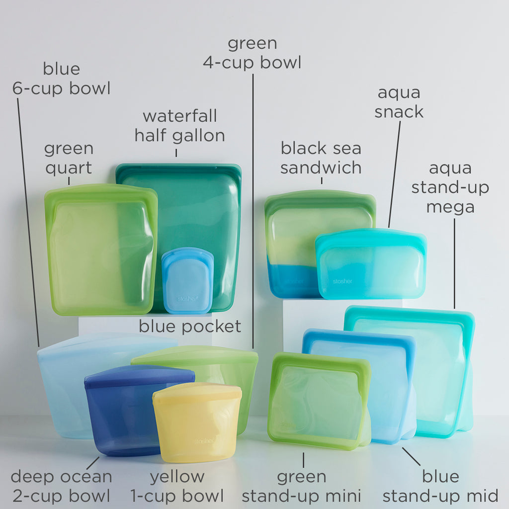Stasher Starter Kit 5-Pack  Reusable Silicone Bags and Bowls
