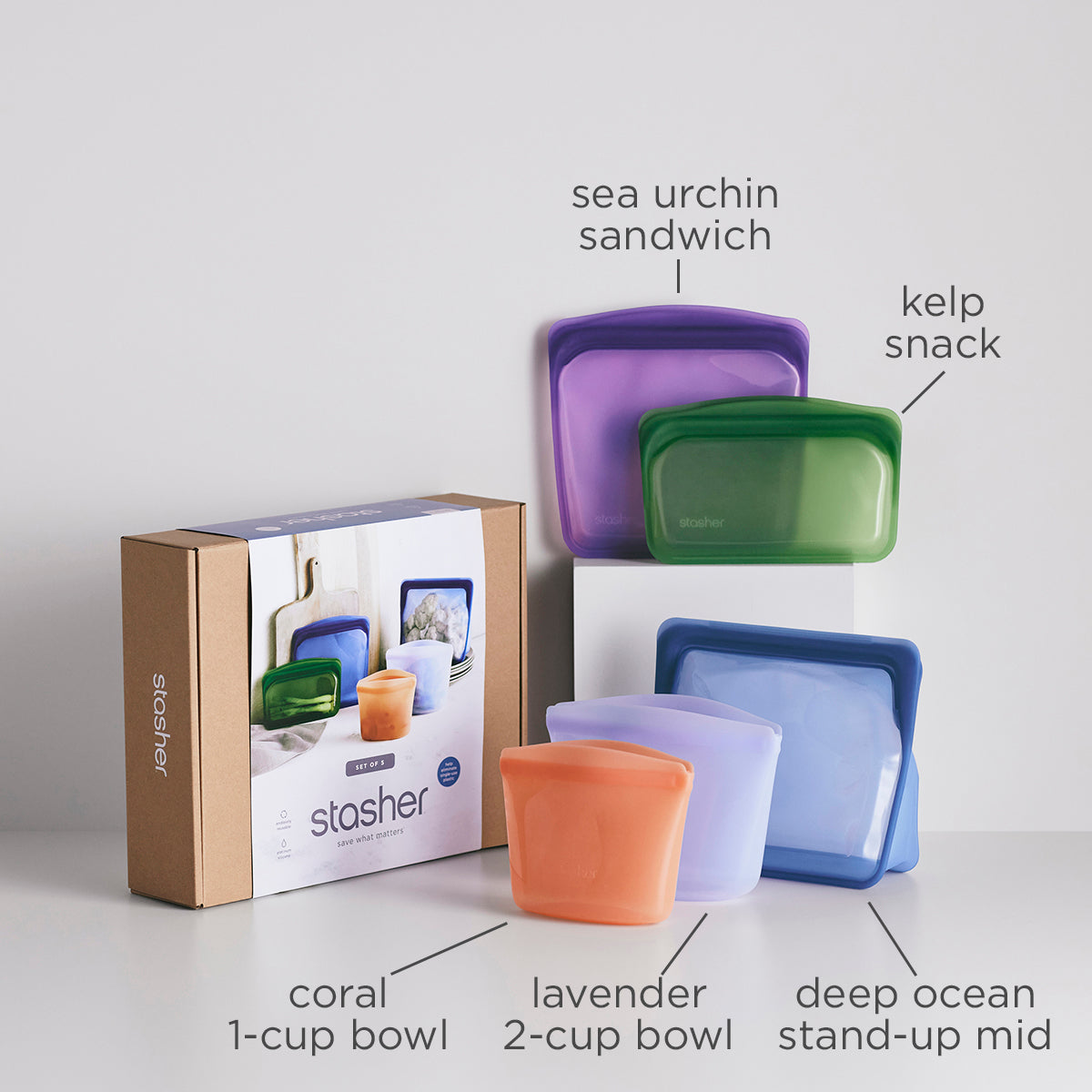 Gift Box 5-Pack Stasher Reusable Bags