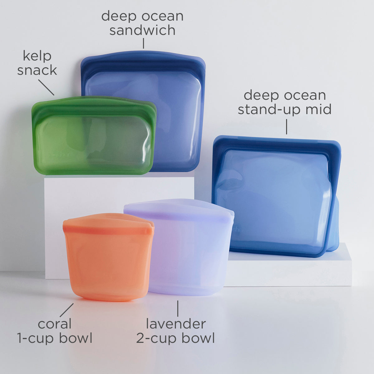 ocean forest: reusable siliocne stasher bags and bowl set
