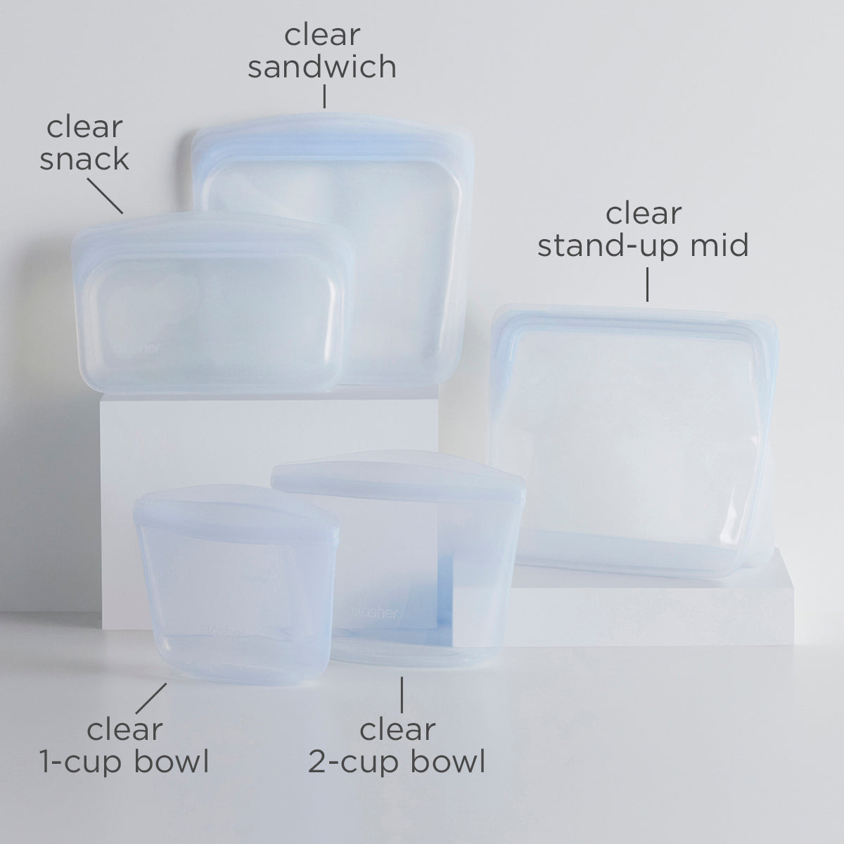 clear: reusable siliocne stasher bags and bowl set
