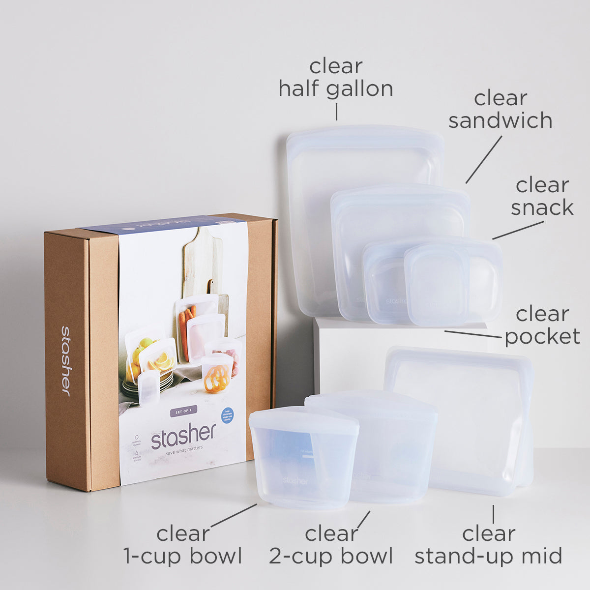 clear gift box: stasher reusable bag and bowl set