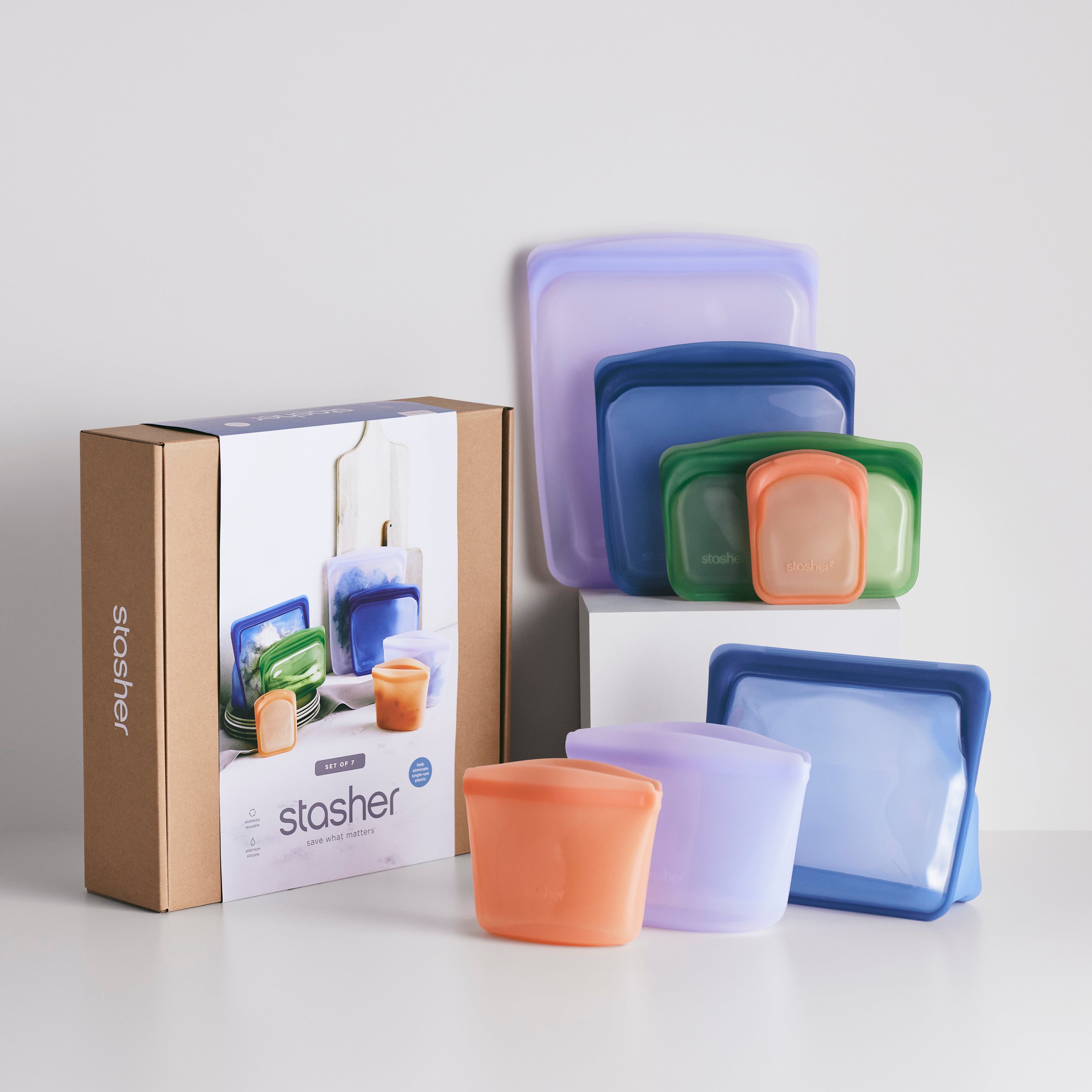 Zip Top Starter Bag Set in Gray - Reusable Silicone Bags & Containers