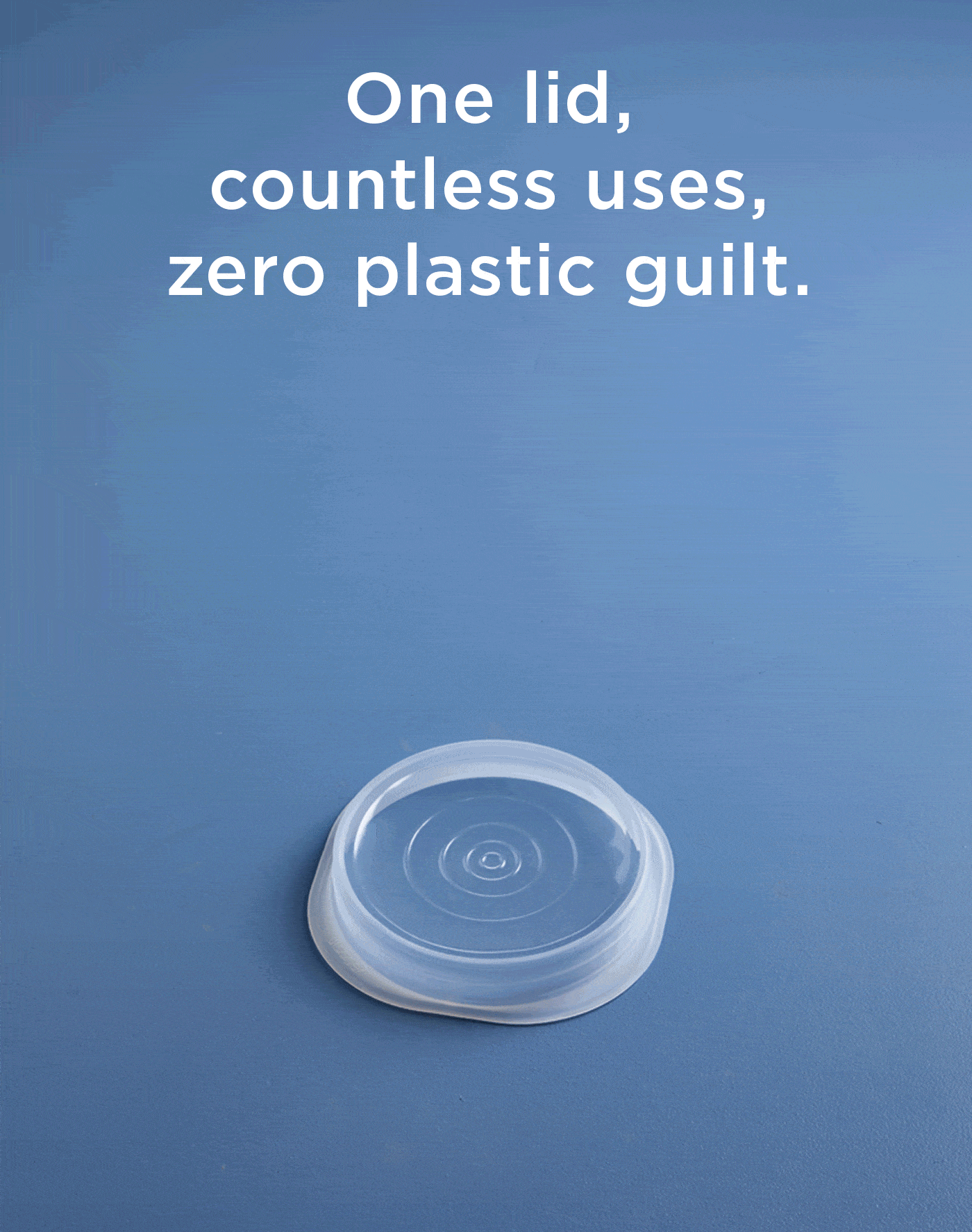 gift content block showing a reusable stretch lid placed over a bowl, with lots of plastic wrap waste around it. One lid, countless uses, zero plastic guilt. 