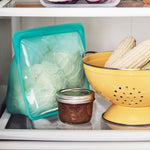 all: stand-up mega bag in the fridge holding cabbage. 