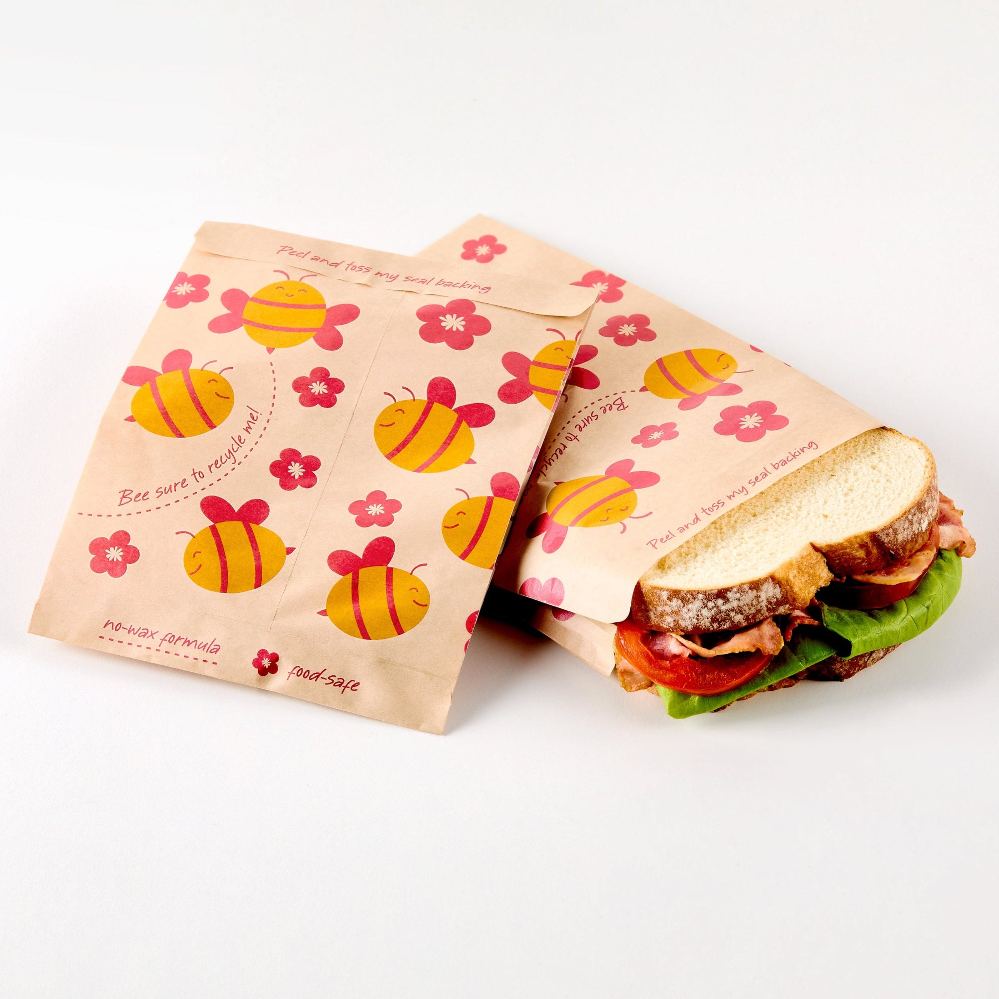 bee: paper sandwich bag with bee prints. 