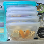 all: clear sandwich bags storing smoothie ingredients in freeer. 
