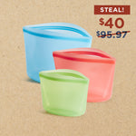 all: Three colorful plastic containers on a beige background with a price tag overlay.