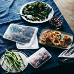 all: various clear stasher bags holding thansksgiving foods. 