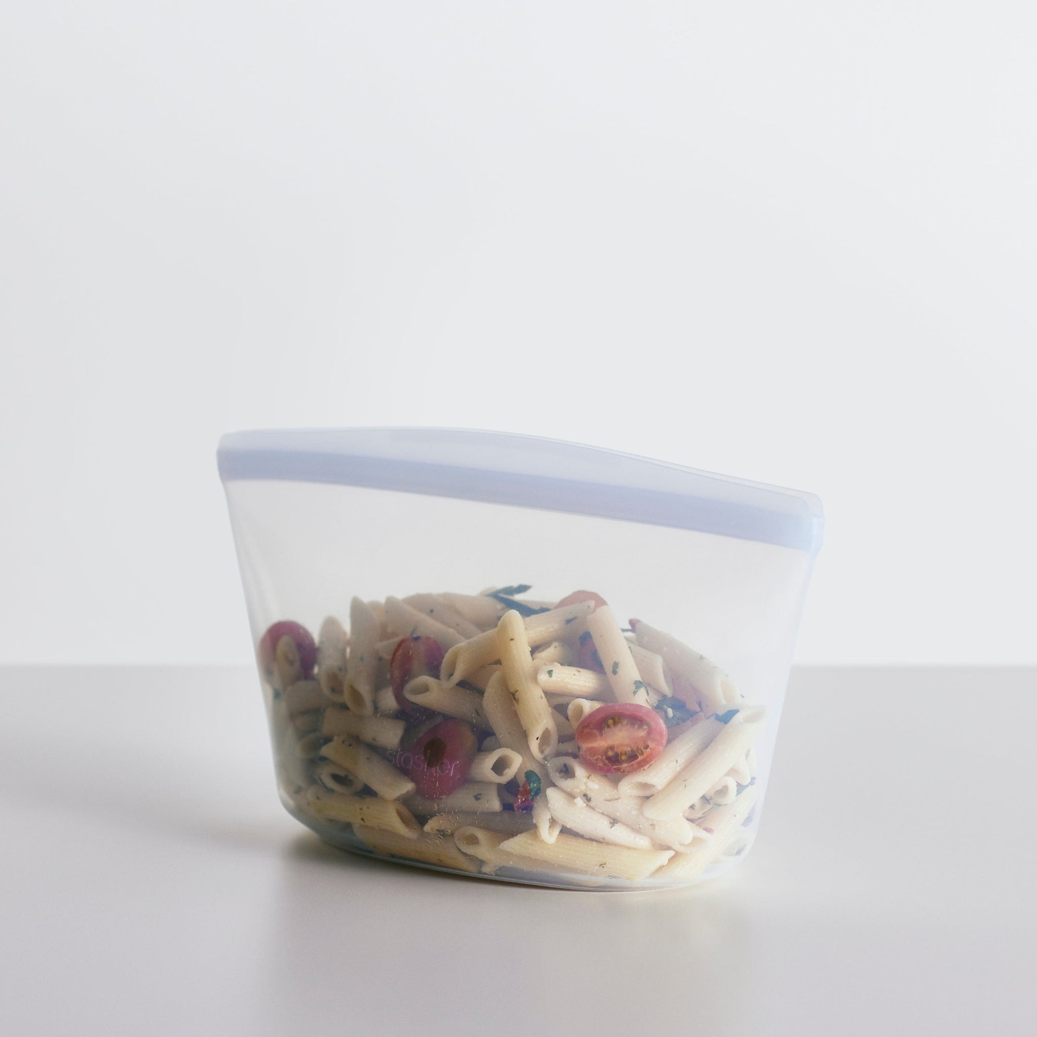 clear: bowl 6-cup clear main image holding pasta salad