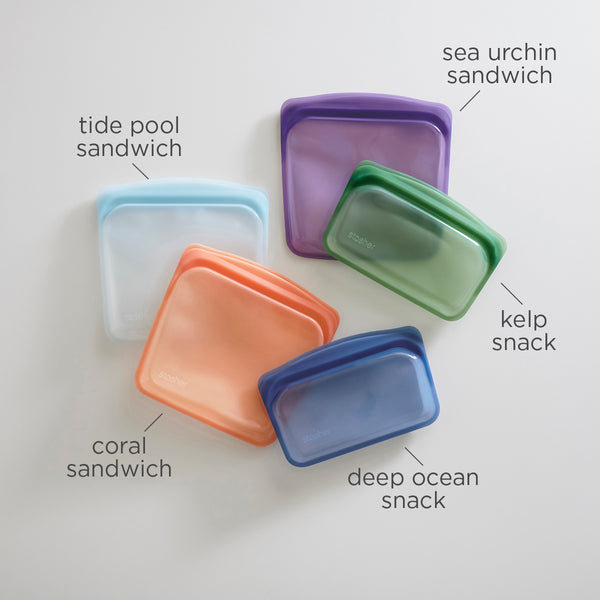 ocean forest: Reusable Silicone Stasher 5-Pack Lunch Bundle Assorted