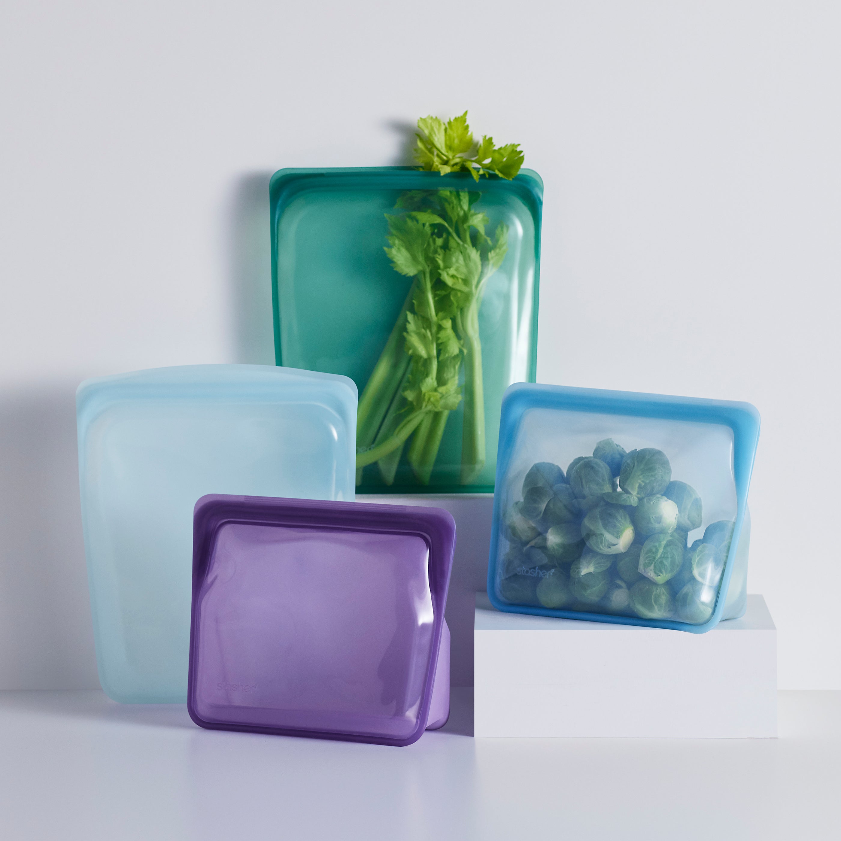 ocean forest: Reusable Silicone Stasher Bag Food Storage 4-Pack Assorted Colours
