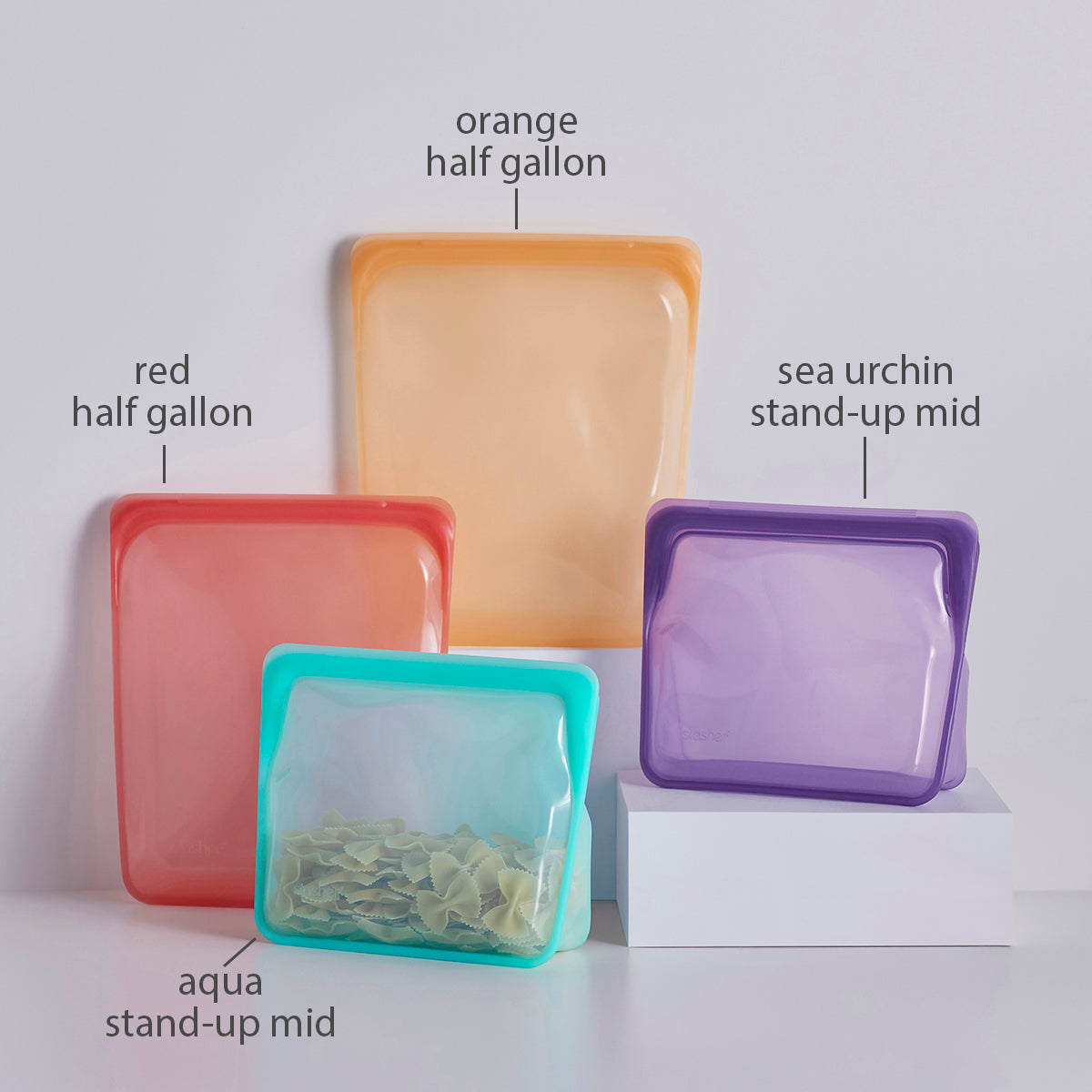 Stasher Reusable Silicone Bag Starter Kit, Aqua, 4 Pack