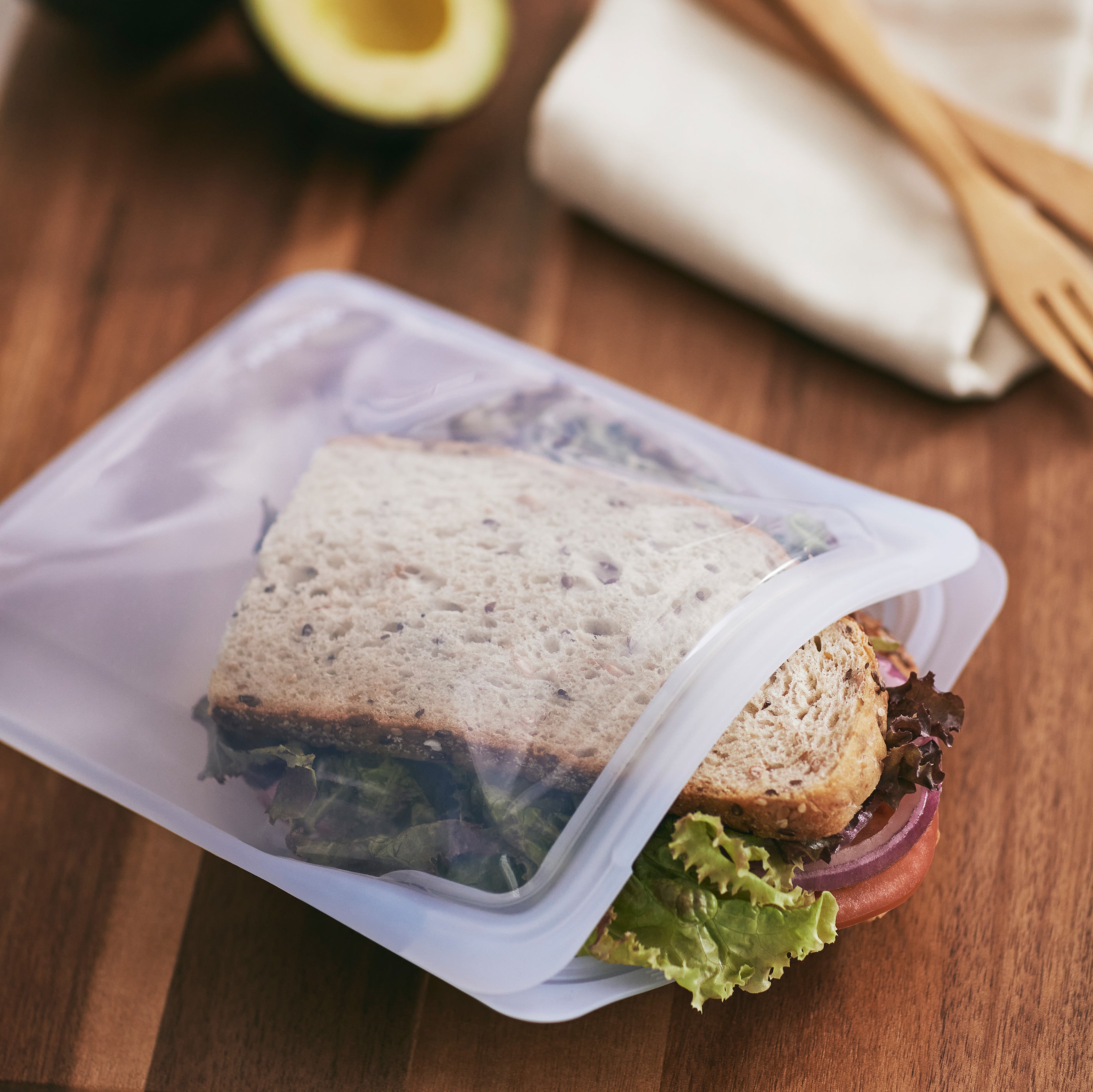 clear/green: Reusable Silicone Stasher Quart Bag Duo With Sandwich