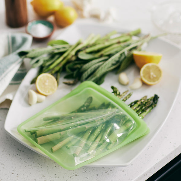 green/blue: Reusable Silicone Stasher Quart Bag Duo With Asparagus