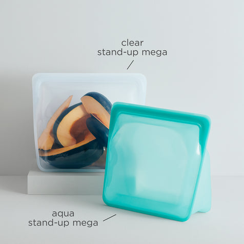 Clear/Aqua: Reusable Silicone Stasher Stand Up Mega 2-Pack Blue