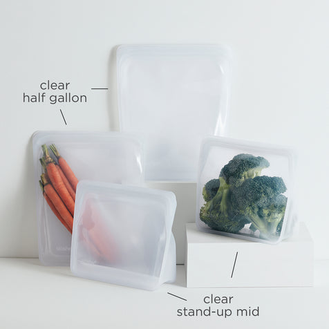 clear: Reusable Silicone Stasher Bag Food Storage 4-Pack Clear Assorted